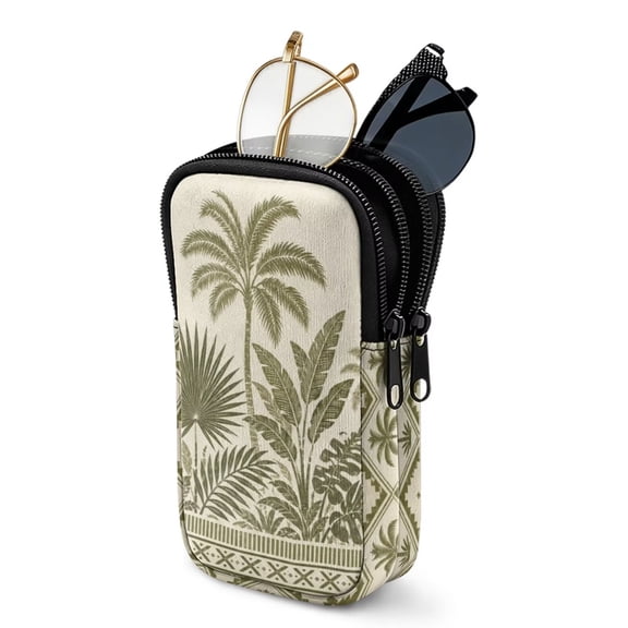 SEANATIVE Neoprene Double Glasses Case Dual Compartment Eyeglasses Sunglasses Holder for Women Men, Glasses Organizer with Zipper Closure, Eyewear Storage Bag, Tropical Leaf Palm Tree Print
