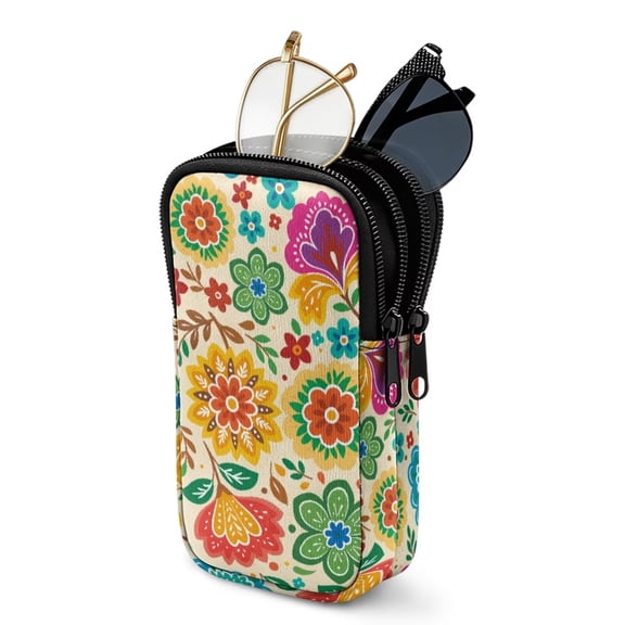 SEANATIVE Neoprene Eyeglasses Pouch Zipper Glasses Case for Women Anti-Scratch Lightweight Eyewear Pouch Travel Sunglasses Pouch Bag with 2 Compartments, Vibrant Floral Print Beige
