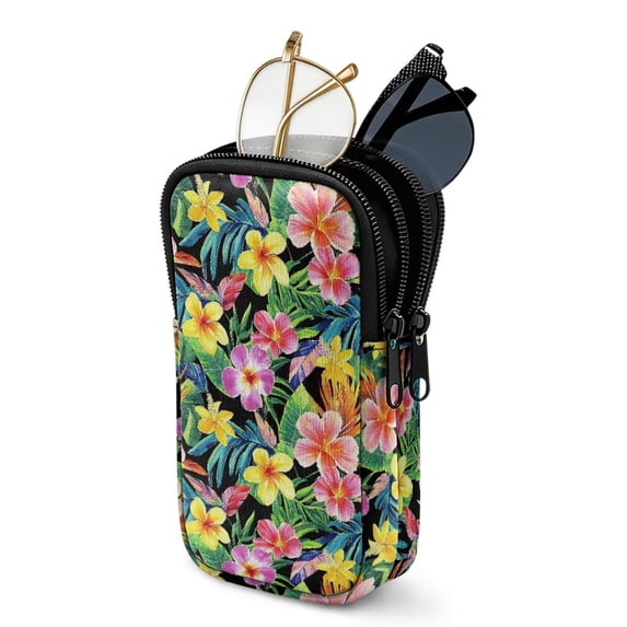 SEANATIVE Neoprene Eyewear Pouch Zipper Glasses Case Shockproof Anti-Scratch Eyeglasses Case Lightweight Women Men Sunglasses Holder Bag for Outdoor Office Travel, Tropical Floral Leaf