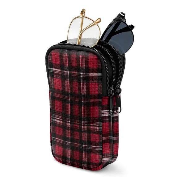 SEANATIVE Neoprene Eyewear Pouch Zipper Glasses Case Shockproof Anti-Scratch Eyeglasses Case Lightweight Women Men Sunglasses Holder Bag for Outdoor Office Travel, Red Black Plaid