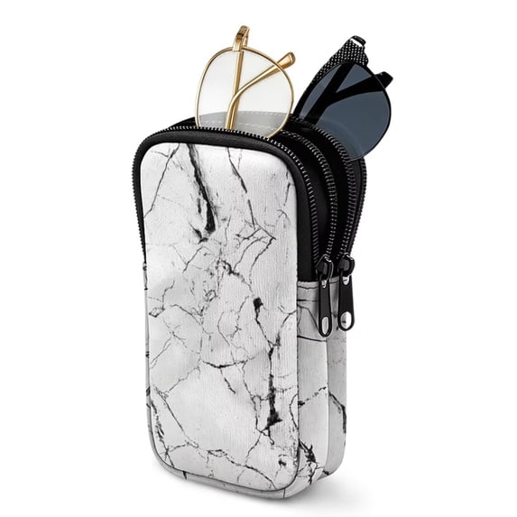 SEANATIVE Neoprene Eyewear Pouch Zipper Glasses Case Shockproof Anti-Scratch Eyeglasses Case Lightweight Women Men Sunglasses Holder Bag for Outdoor Office Travel, White Marble Black Crack