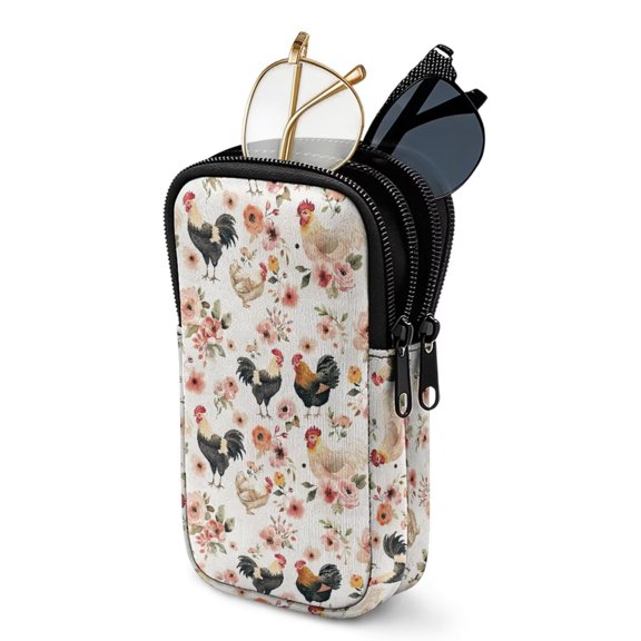 SEANATIVE Neoprene Eyewear Pouch Zipper Glasses Case Shockproof Anti-Scratch Eyeglasses Case Lightweight Women Men Sunglasses Holder Bag for Outdoor Office Travel, Rooster Chicken Floral White