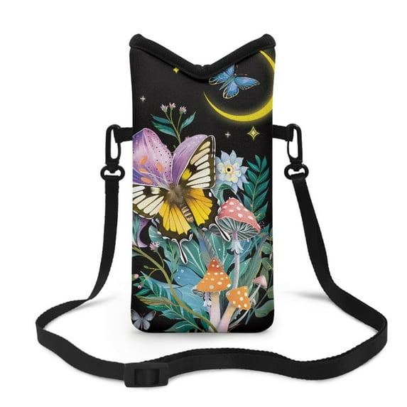 SEANATIVE Neoprene Phone Bag Cellphone Pouch Waterproof Smartphone Purse with Removable Adjustable Strap Shockproof Phone Pouch 8 x 4 inch, Butterfly Mushroom Leaves Flower Moon
