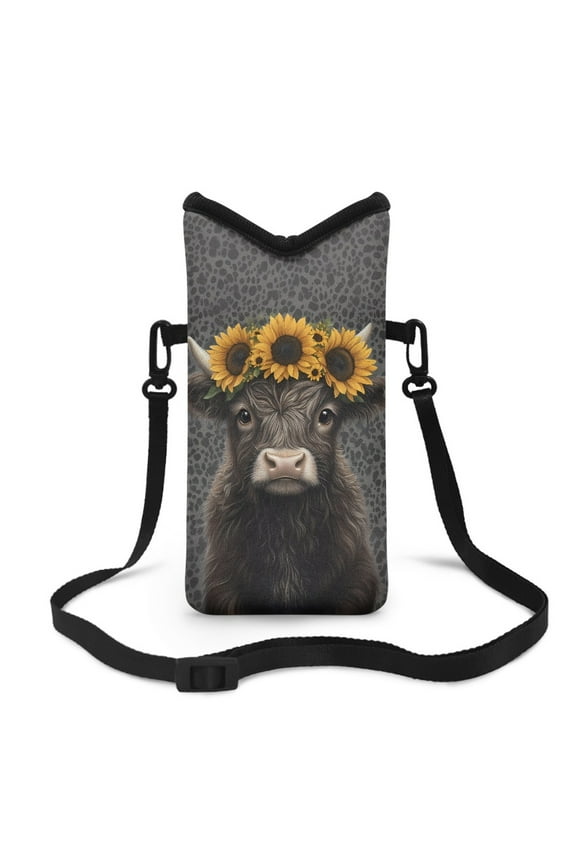 Neoprene Phone Pouch Bag with Detachable Crossbody Strap Waterproof and Shockproof Crossbody Bags for Moto G, G Power 5G, G Stylus, Highland Cow Calf Sunflower Gray Leopard Print