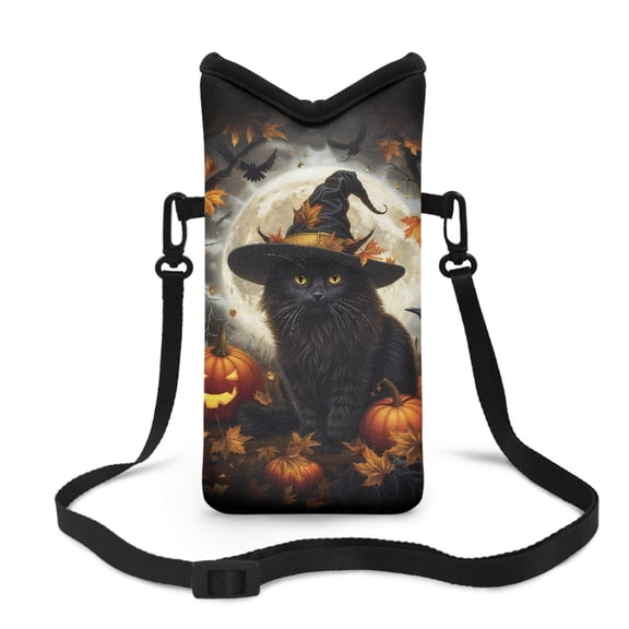 SEANATIVE Neoprene Phone Purse Waterproof and Shockproof Mini Shoulder Bag Small Cellphone Carrying Pouch with Strap for Traveling, Beach, Outings, Wizard Hat Black Bat Eagle Maple Moon Halloween