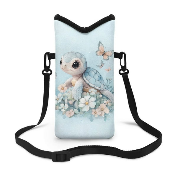 SEANATIVE Neoprene Small Phone Pouch Crossbody Bag for Women Men Waterproof Phone Case Carry Pouch for iPhone 15/14/13, for Samsung S24/23/22, Sea Turtle Flower Butterfly Light Blue