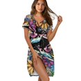 thumbnail image 1 of SEANATIVE Nightgowns for Women Button Front Short Sleeve Nightshirt Lightweight Sleepshirt Nightdress Soft Sleepwear Mid-thigh Length House Dress, XS, Boho Flower Hummingbird, 1 of 7