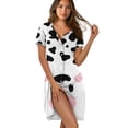 thumbnail image 1 of SEANATIVE Nightgowns for Women Button Up Short Sleeve Lounge Dress Round Neck House Robe Comfortable Fit Nightdress Trendy Sleepwear Housewear for Home Bedroom, XL, Cute Cow Print, 1 of 7