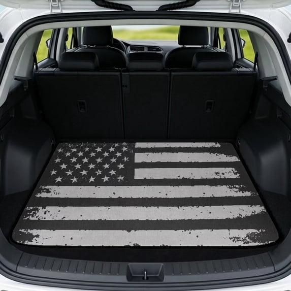 SEANATIVE Non-Slip Car Trunk Mat Universal Size Truck Cargo Liner Heavy Duty Dog Cargo Mat Durable Rear Trunk Protector Machine Washable All Weather Cargo Mats, Retro American Flag Black Grey