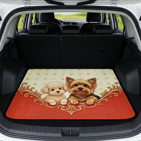 SEANATIVE Non-Slip Car Trunk Mat Universal Size Truck Cargo Liner Heavy Duty Dog Cargo Mat Durable Rear Trunk Protector Washable All Weather Cargo Mats, Cute Yorkshire Terrier Dog Puppy Print