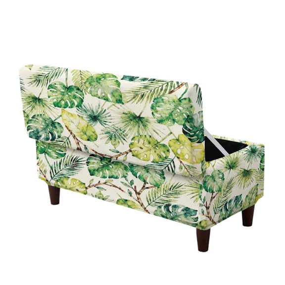 SEANATIVE Non-Slip Storage Ottoman Slipcover with Elastic Band, Stretch Ottoman Cover Footrest Stool Protector, Removable Washable Storage Bench Cover, S, Tropical Monstera Palm Leaf Green