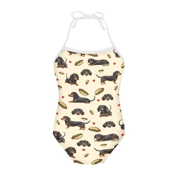 SEANATIVE One Piece Girls Swimwear Bikini Size 7-8 Y Casual Lace Up Bathing Suit for Kids Soft Dachshund Hog Dogs Kids Girls Swimsuit Tankini