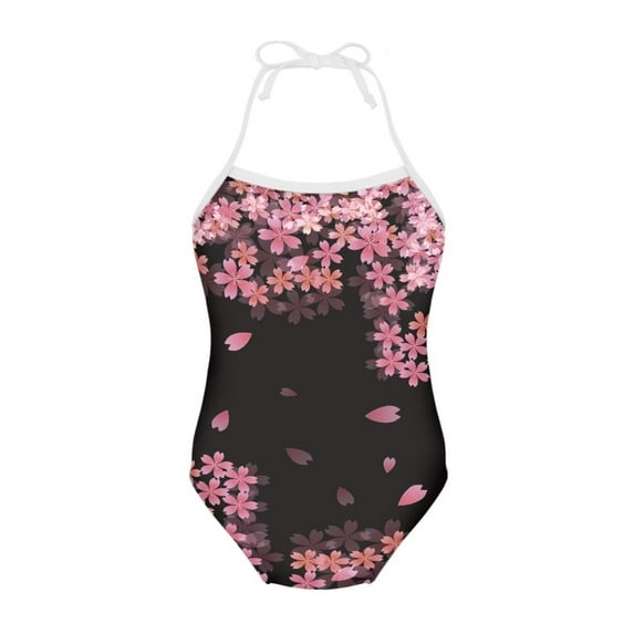 SEANATIVE One Piece Kids Swimwear Girls Soft Pink Cherry Blossom Bikini Swimming Suit Skin-Friendly Kids Bikini Bathing Suit Size 5-6 Years