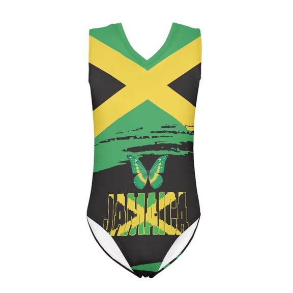 SEANATIVE One Piece Sleeveless Swimwear Size 9-10 T Quick Dry Bikini Swimming Suit for Kids Girls Jamaica Flag Butterfly V Neck Tankini Swimsuit for Girls