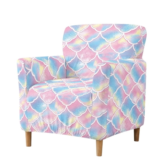 SEANATIVE One Piece Stretch Armchair Slipcover 1-Piece Mid Century Modern Reading Chair Cover Accent Chair Covers for Living Room Office Reception Reading, Mermaid Scales Print Pink Blue