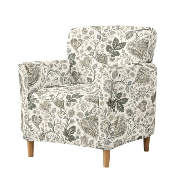 SEANATIVE One Piece Stretch Armchair Slipcover 1-Piece Mid Century Modern Reading Chair Cover Accent Chair Covers for Living Room Office Reception Reading, Paisley Floral Green