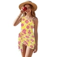 thumbnail image 1 of SEANATIVE One Piece Swimsuit for Girls Cut Out Design Bathing Suit 2 Pieces Swim Suit Including Swimwear and Sarong Coverup for Beach Seaside, 15-16 Years, Tropical Flower Yellow Pink, 1 of 7