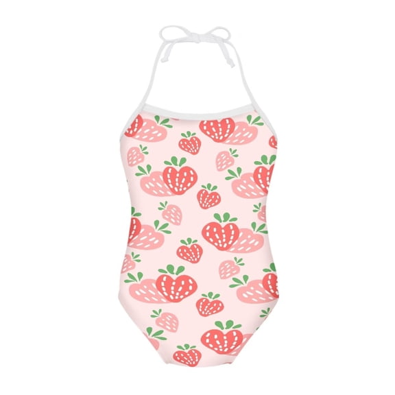 SEANATIVE One Piece Swimwear for Girls Size 3-4 Y Soft Red Strawberry Kids Lace Up Swimsuit Comfortable Toddler Bathing Suit Girl Sleeveless