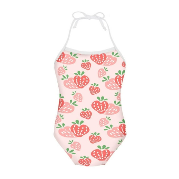 SEANATIVE One Piece Swimwear for Girls Size 9-10 Y Soft Red Strawberry Kids Lace Up Swimsuit Comfortable Toddler Bathing Suit Girl Sleeveless