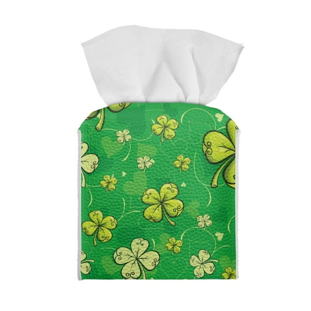 SEANATIVE PU Leather Square Tissue Box Cover Waterproof Tissue Box Holder for Office/Kitchen/Home Green Leaves Tissue Box,Festival Gift