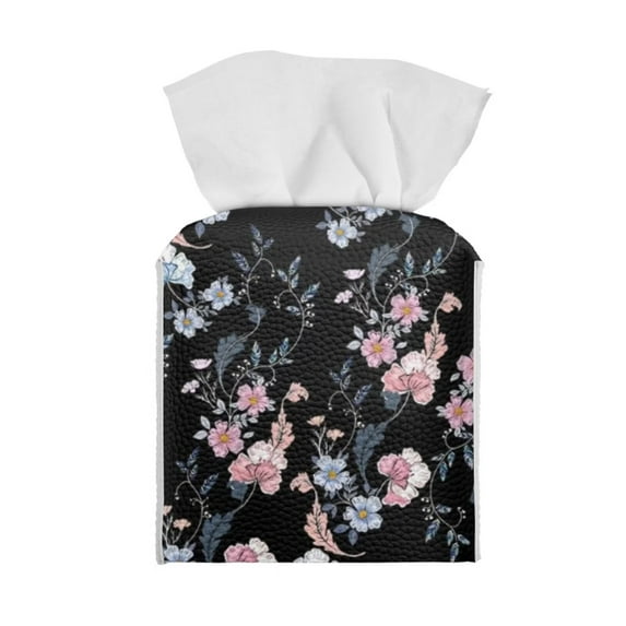 SEANATIVE PU Leather Tissue Box Cover Lightweight Square Tissue Box Holder for Bathroom Vintage Flowers Napkin Dispenser