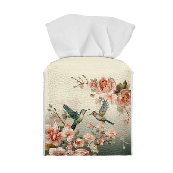 SEANATIVE PU Leather Tissue Box Holder Square Portable Napkin Holder Case Home Decor Floral Hummingbird Tissue Box Cover Case