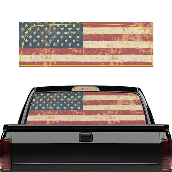 SEANATIVE Patriotic Car Decorations Truck Back Window Decal See Through Perforated Vinyl Stickers Sun Block UV Protection Waterproof Auto Rear Window Graphic for Truck, Retro USA Flag