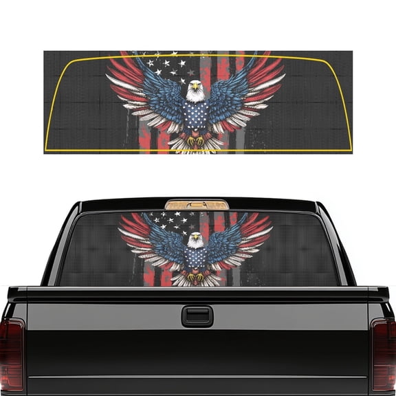 SEANATIVE Patriotic Decor Truck Back Window Decal Printed Automotive Decals Film Graphic See Through Pickup Sticker Compatible with Most Trucks, SUVs, Cars, Eagle American Flag Pattern