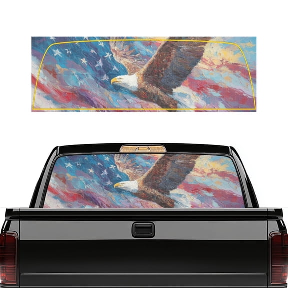 SEANATIVE Patriotic Decor Truck Rear Window Decal 66.9 x 22.4 Inches Perforated Vinyl Graphic Full Coverage Universal Fit, Decorative Decal for Pickup SUV Truck Back Window, Eagle American Flag