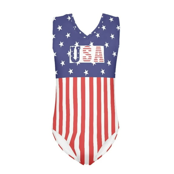 SEANATIVE Patriotic Kids Swimwear for Girls Casual One Piece Swimsuit Teen Size 9-10 Y Elastic American Flag Summer Bikini Bathing Suit,4 of July
