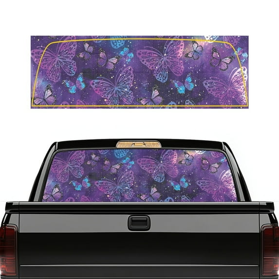 SEANATIVE Pickup Truck Rear Window Decal 66.9" x 22.4", Waterproof Car Back Window Graphic Decal Easy to Install Pickup Sun Shade Graphic Sticker Car Decor, Butterfly Violet Blue Galaxy