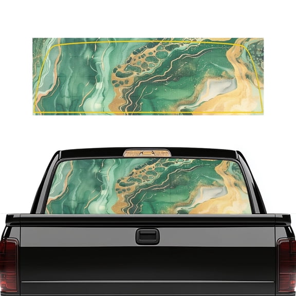 SEANATIVE Pickup Truck Rear Window Decal 66.9" x 22.4", Waterproof Car Back Window Graphic Decal Easy to Install Pickup Sun Shade Graphic Sticker Car Decor, Marble Gold Green