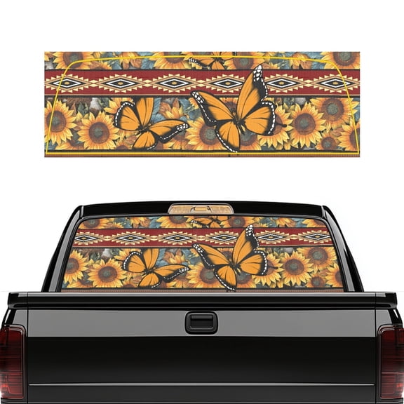 SEANATIVE Pickup Truck Rear Window Decal Perforated Vinyl See Through Graphic Sticker UV Protection Waterproof Easy Installation Universal Fit Automotive Decals, Tribal Butterfly Sunflower