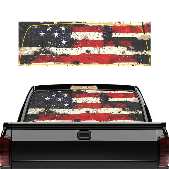 SEANATIVE Pickup Truck Rear Window Decal Perforated Vinyl See Through Graphic Sticker UV Protection Waterproof Easy Installation Universal Fit Automotive Decals, Vintage Style American Flag
