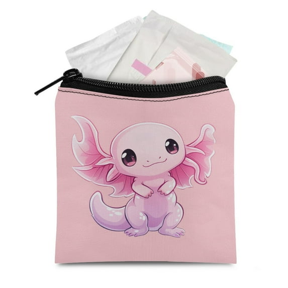 SEANATIVE Pink Axolotl Sanitary Napkin Storage Bag for Girls 2 Piece Menstrual Pad Period Bag with Zipper Portable Menstruation First Period Bag for Women Feminine Period Kit Bag