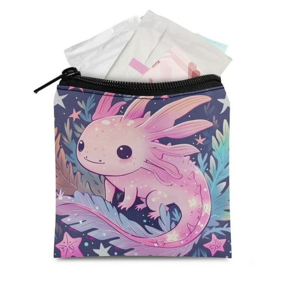 SEANATIVE Pink Axolotl Sanitary Napkin Storage Bag for Girls Menstrual Pad Period Bag for Women Feminine Period Kit Bag with Zipper Small Tampon Pouch for Purse