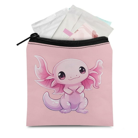 SEANATIVE Pink Axolotl Sanitary Napkin Storage Bag for Girls Menstrual Pad Period Bag with Zipper Portable Menstruation First Period Bag for Women Feminine Period Kit Bag
