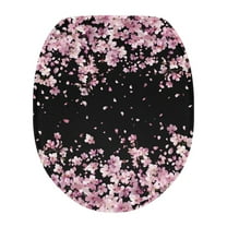 SEANATIVE Pink Cherry Blossom Toilet Seat Cover with Elastic Band Soft Toilet Lid Cover Elongated Toilet Seat Cover Bathroom Decor Absorbent Toilet Seat Lid Cover