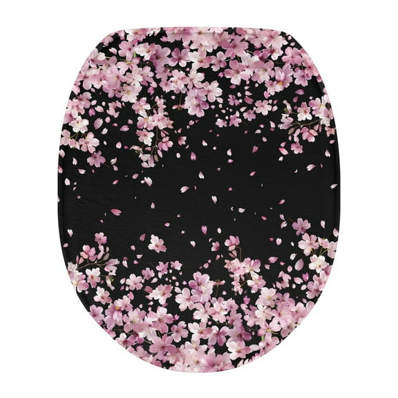 SEANATIVE Pink Cherry Blossom Toilet Seat Cover with Elastic Band Soft Toilet Lid Cover Elongated Toilet Seat Cover Bathroom Decor Absorbent Toilet Seat Lid Cover