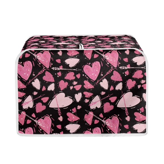 SEANATIVE Pink Heart Toaster Covers Valentine's Day Gift Dustproof Small Kitchen Appliance Covers Easy to Clean 4 Slice Bread Maker Dust Cover Wide Slot