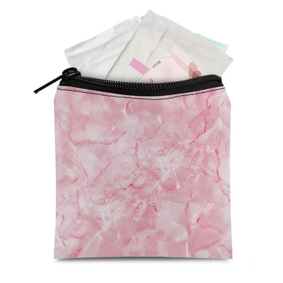 SEANATIVE Pink Marble Stripes Sanitary Napkin Storage Bag Pad Pouches for Period for Girls Portable Sanitary Pad Storage Bag for Women Ladies 2 Pack Feminine Care Period Bags