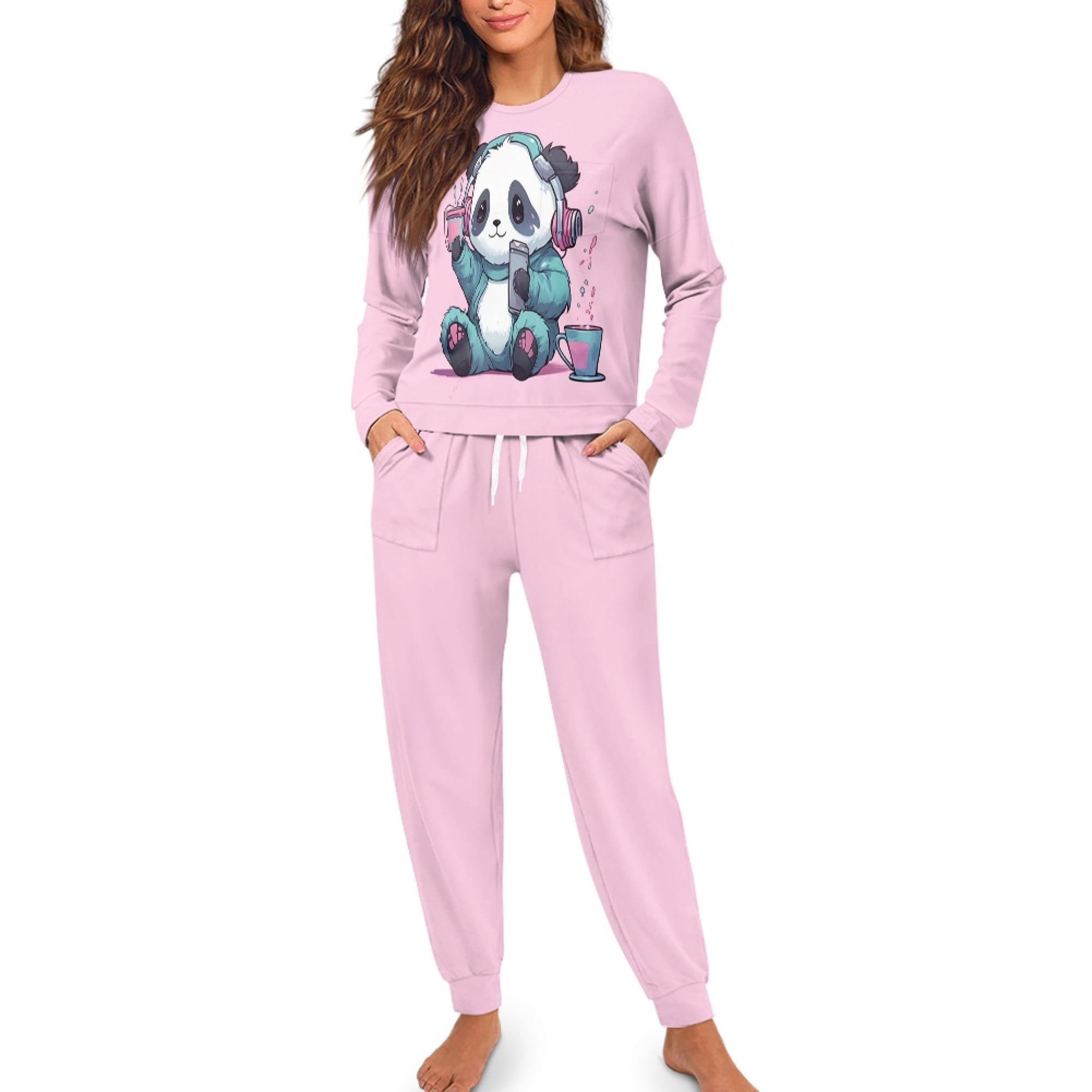 Pyjama Set Ankle Cuff Pyjamas SEANATIVE Pink Panda Pajamas For