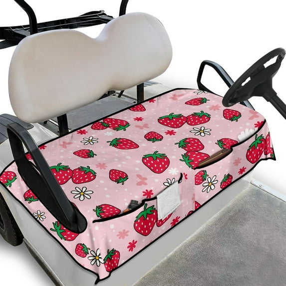 SEANATIVE Pink Strawberry Golf Cart Covers 2 Passenger Breathable Replacement Seat Cover for Club Car Comfortable Golf Cart Seat Towel Blanket with 4 Front Golf Cart Seat Cover Protector