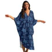 SEANATIVE Plus Size Kaftan Dress for Women Caftan Beach Cover Up Swimsuit Coverups Stylish Kaftans 2026 Summer Maxi Dress for Hawaii Vacation, Sea Turtle Navy Blue