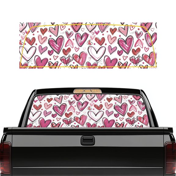 SEANATIVE Printed Graphic Decal for Truck Back Window, Valentine's Day Decorations Vinyl Graphic UV Protection Window Film Universal Automotive Decor, Pink Heart-shaped Pattern White