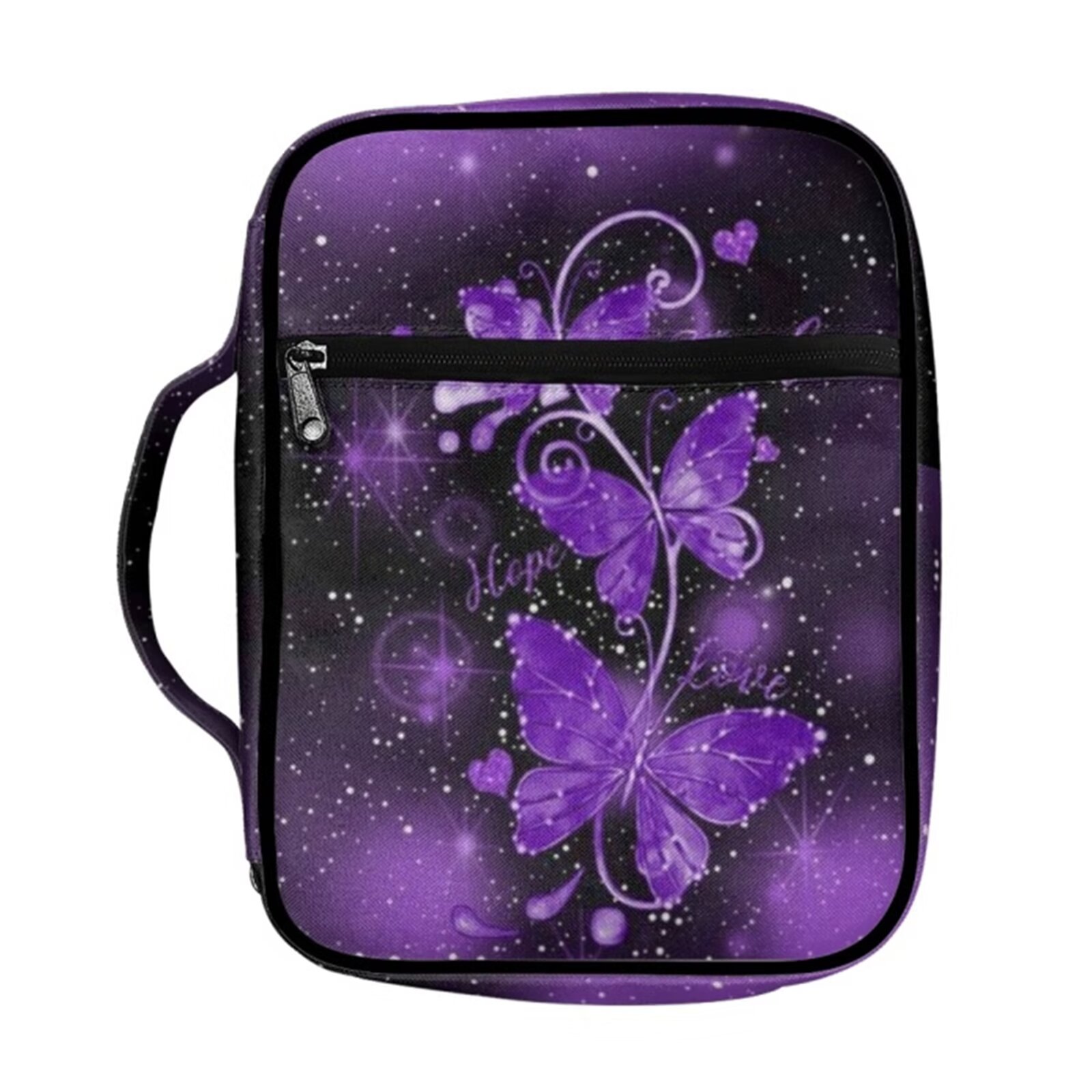 SEANATIVE Purple Butterfly Bible Cover WaterResistant Floral Zipper