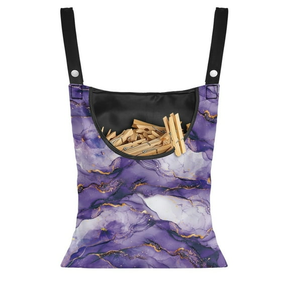 SEANATIVE Purple Gold Marble Clothespin Bag for Clothesline Outdoor Clothespin Storage with Hanger Hook 2 Pack Clothespin Bags Hanging Outdoor Soft Clothespin Storage Home Decor