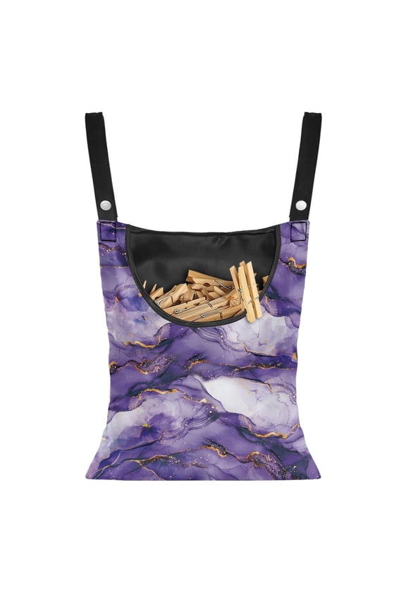 Purple Gold Marble Clothespin Bag for Clothesline Outdoor Clothespin Storage with Hanger Hook 2 Pack Clothespin Bags Hanging Outdoor Soft Clothespin Storage Home Decor