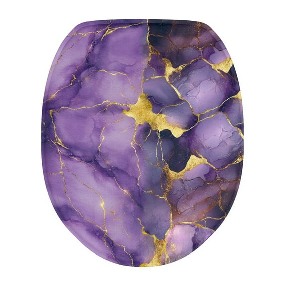 SEANATIVE Purple Gold Marble Toilet Seat Covers Reusable Bathroom Toilet Cover Soft Flannel Fabric Toilet Cover Warm Cushion Cover Fits Most Toilets Bathroom Decor