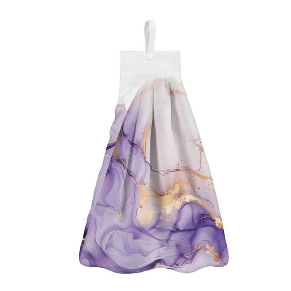 SEANATIVE Purple Marble Print Hanging Hand Towels for Bathroom Decorative Set of 2 Kitchen Hand Towels with Hanging Loops Fast Drying Handing Towel Portable Hand Tie Towel